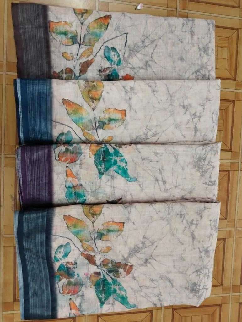 pr 1032 cotton linen digital color matching sarees collection