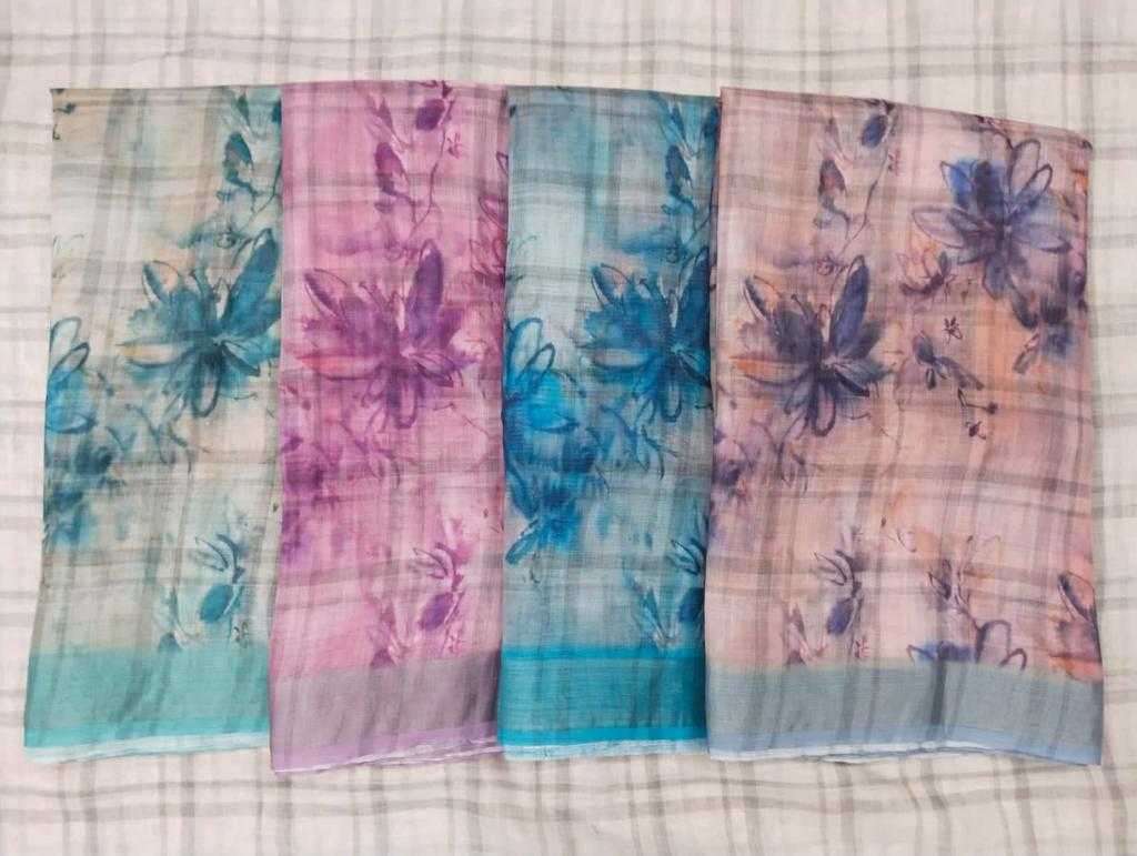 pr 1032 cotton linen digital color matching sarees collection