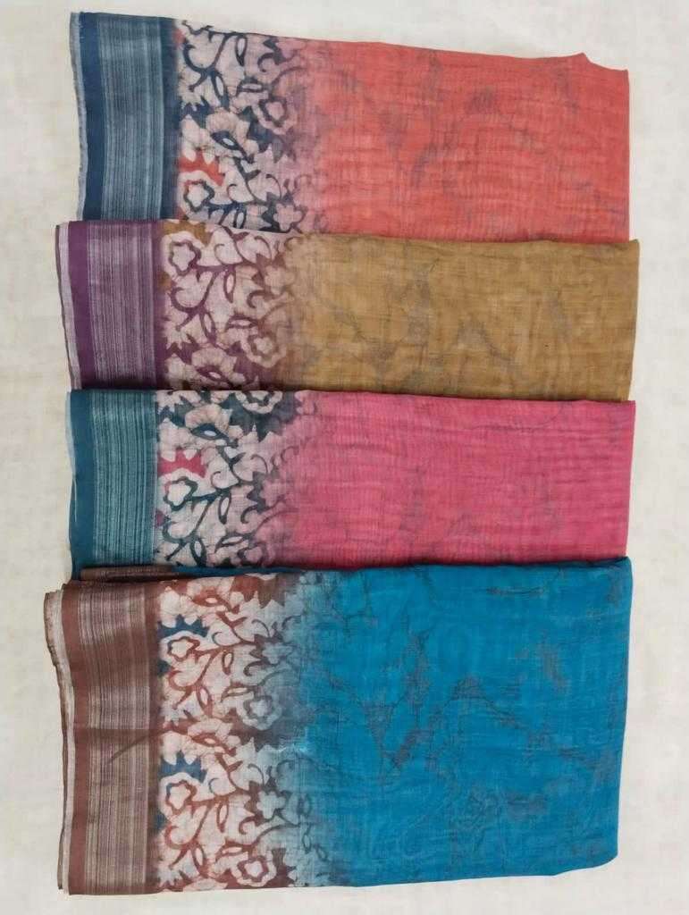 pr 1032 cotton linen digital color matching sarees collection