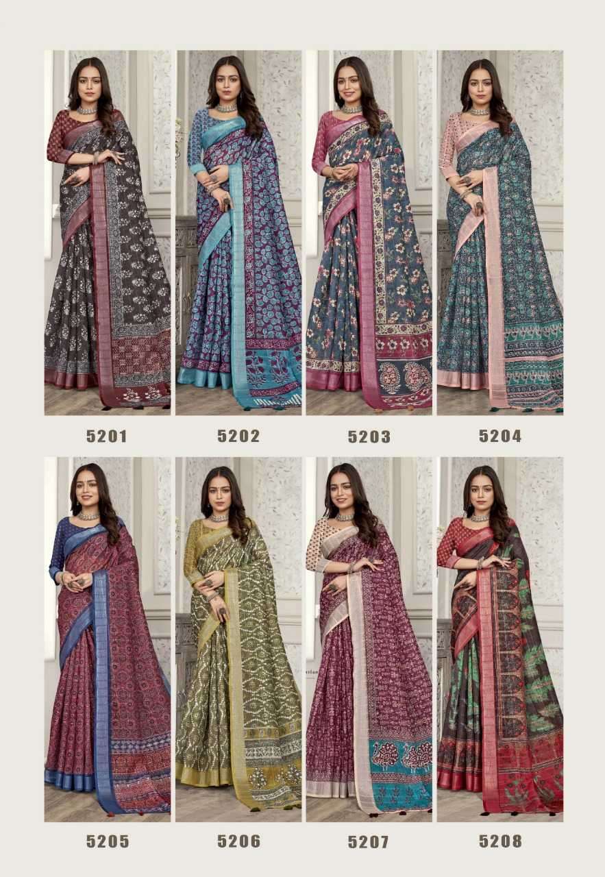 vinamra corazo cotton vol 1 series 5201-5208 cotton enex saree