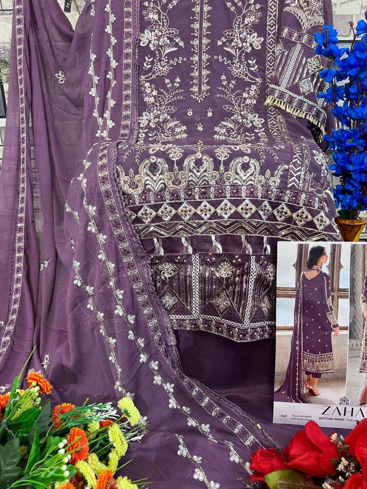 Zaha 10143-A hits colors designer georgette suit