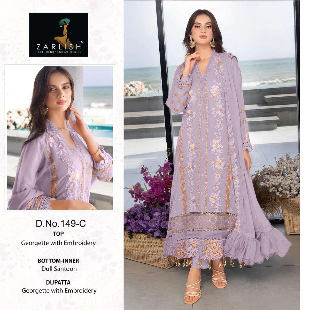 Zarlish Pakistani Work Suit D. No-149 Georgatte With Embroidery Work suit
