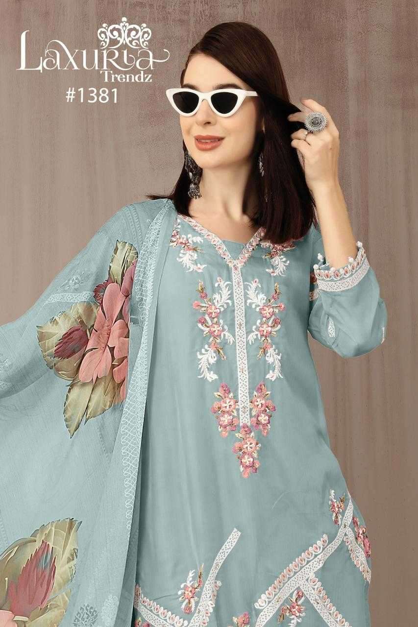 laxuria 1381 Organza floral decorated with handwork Tunic