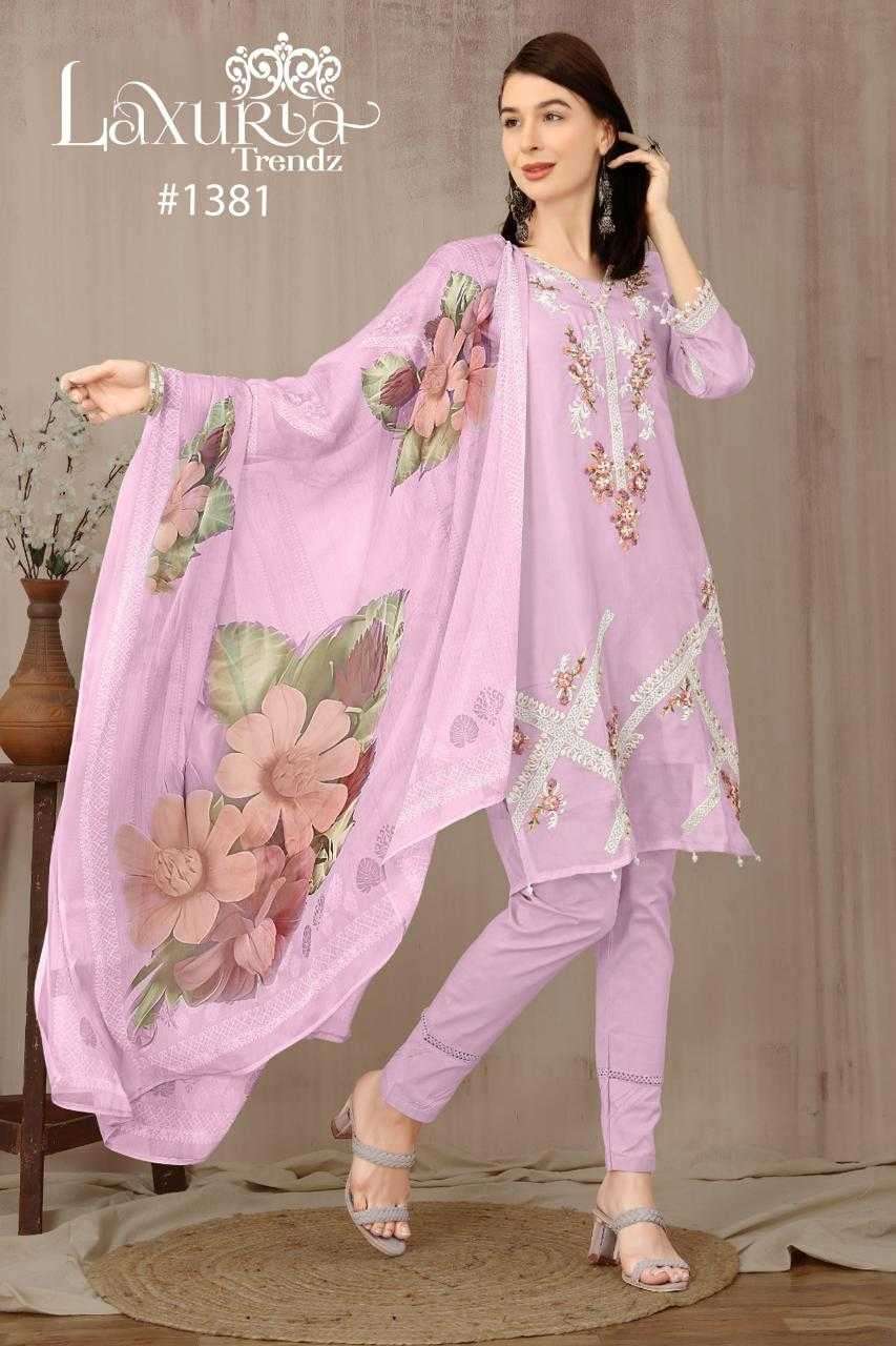 laxuria 1381 Organza floral decorated with handwork Tunic