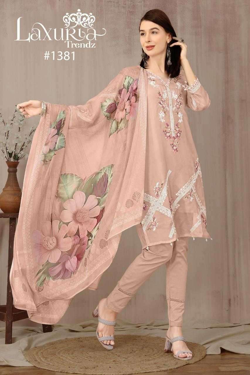 laxuria 1381 Organza floral decorated with handwork Tunic