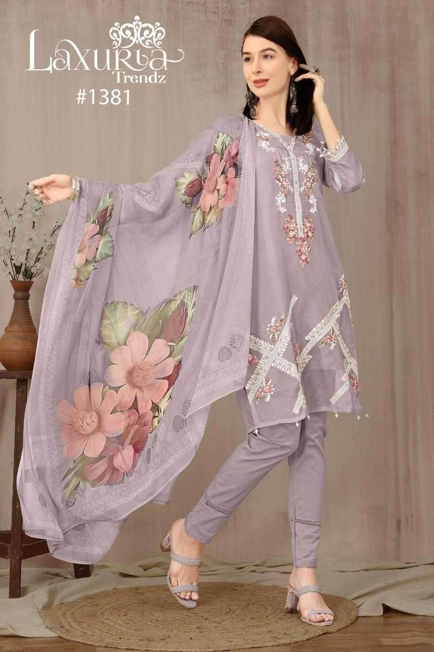 laxuria 1381 Organza floral decorated with handwork Tunic