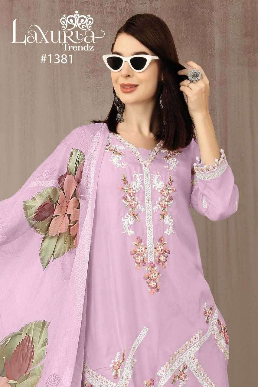 laxuria 1381 Organza floral decorated with handwork Tunic