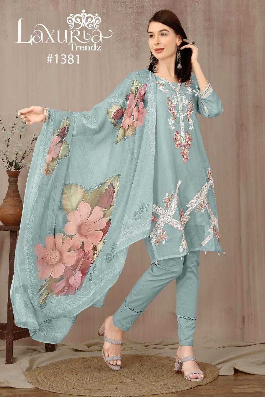 laxuria 1381 Organza floral decorated with handwork Tunic