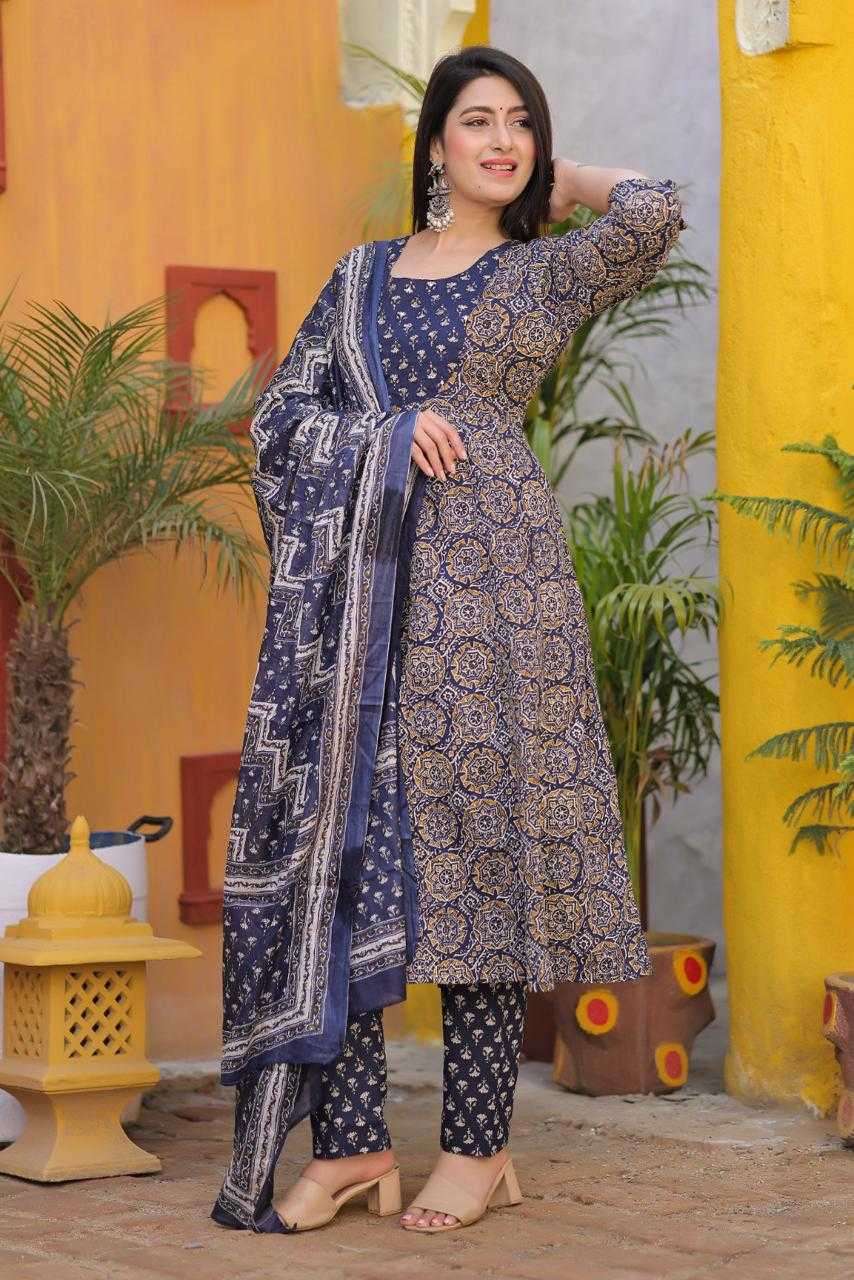 pr cotton block print 3 pcs set work readymade plus sizes combo set