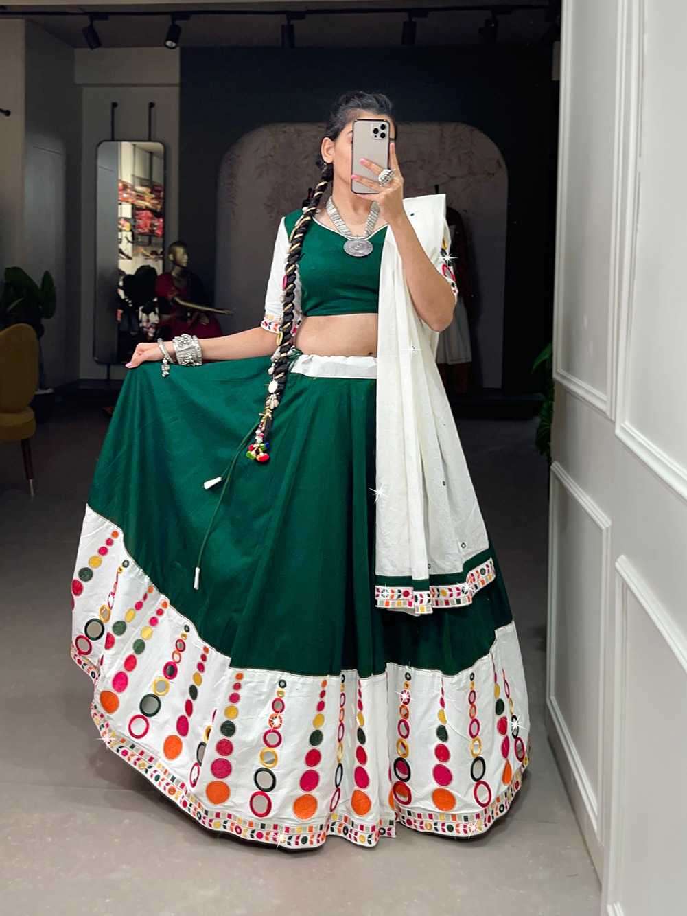 pr lnb1677 Pure Cotton lehenga Embroidery work with Original Mirror Work 