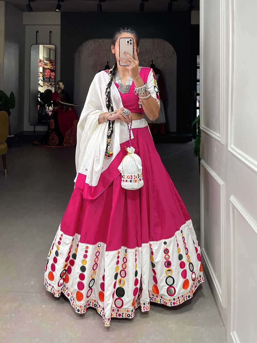 pr lnb1677 Pure Cotton lehenga Embroidery work with Original Mirror Work 