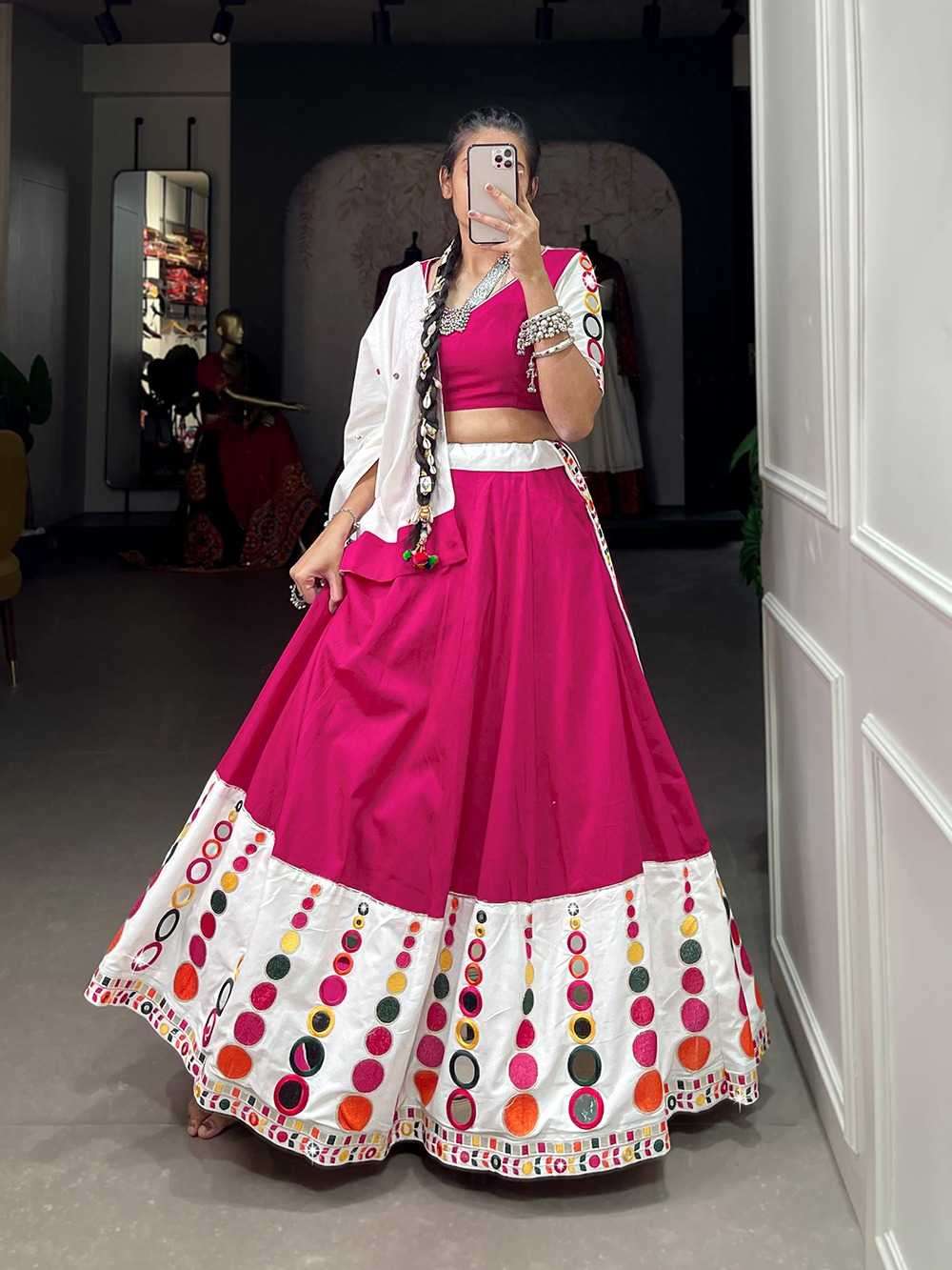 pr lnb1677 Pure Cotton lehenga Embroidery work with Original Mirror Work 