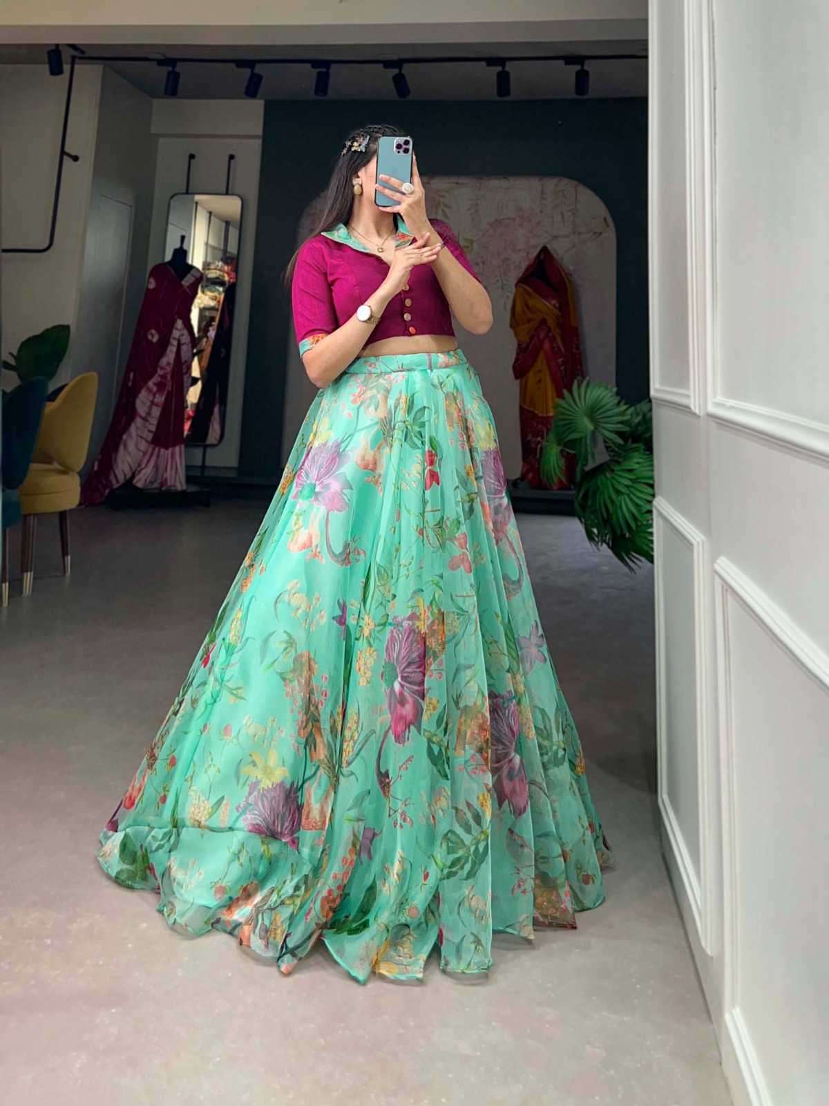 pr nnk1107 Organza Floral Print co-ord set 