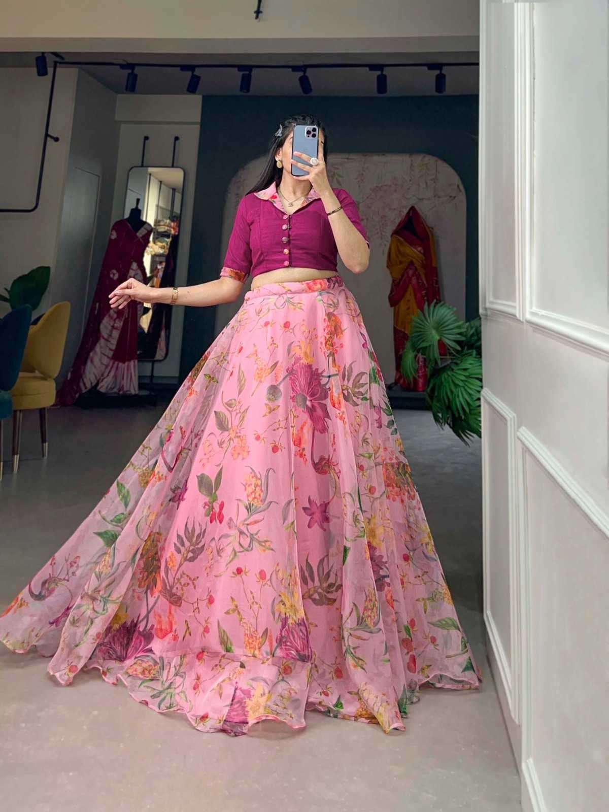 pr nnk1107 Organza Floral Print co-ord set 