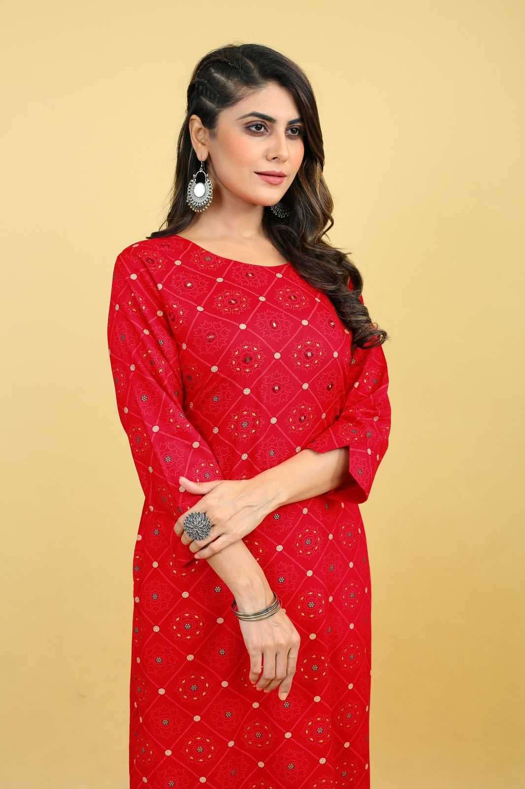seamore red 3055-3058 Rayon kurti with Mirror Work 