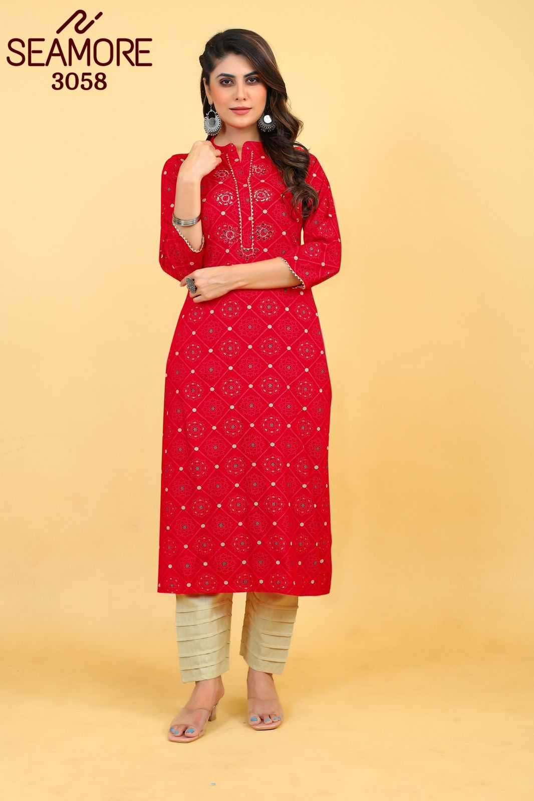 seamore red 3055-3058 Rayon kurti with Mirror Work 