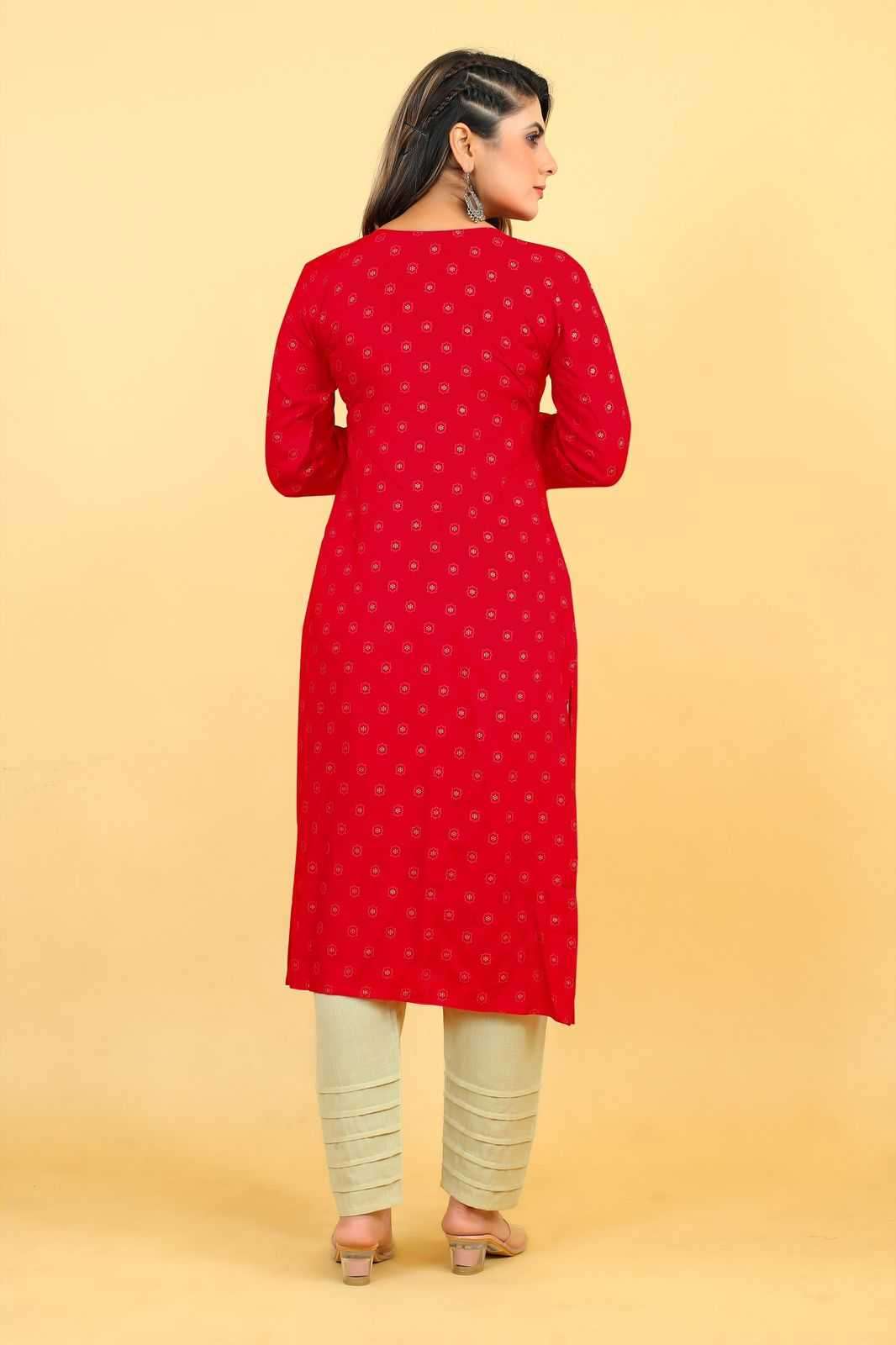 seamore red 3055-3058 Rayon kurti with Mirror Work 