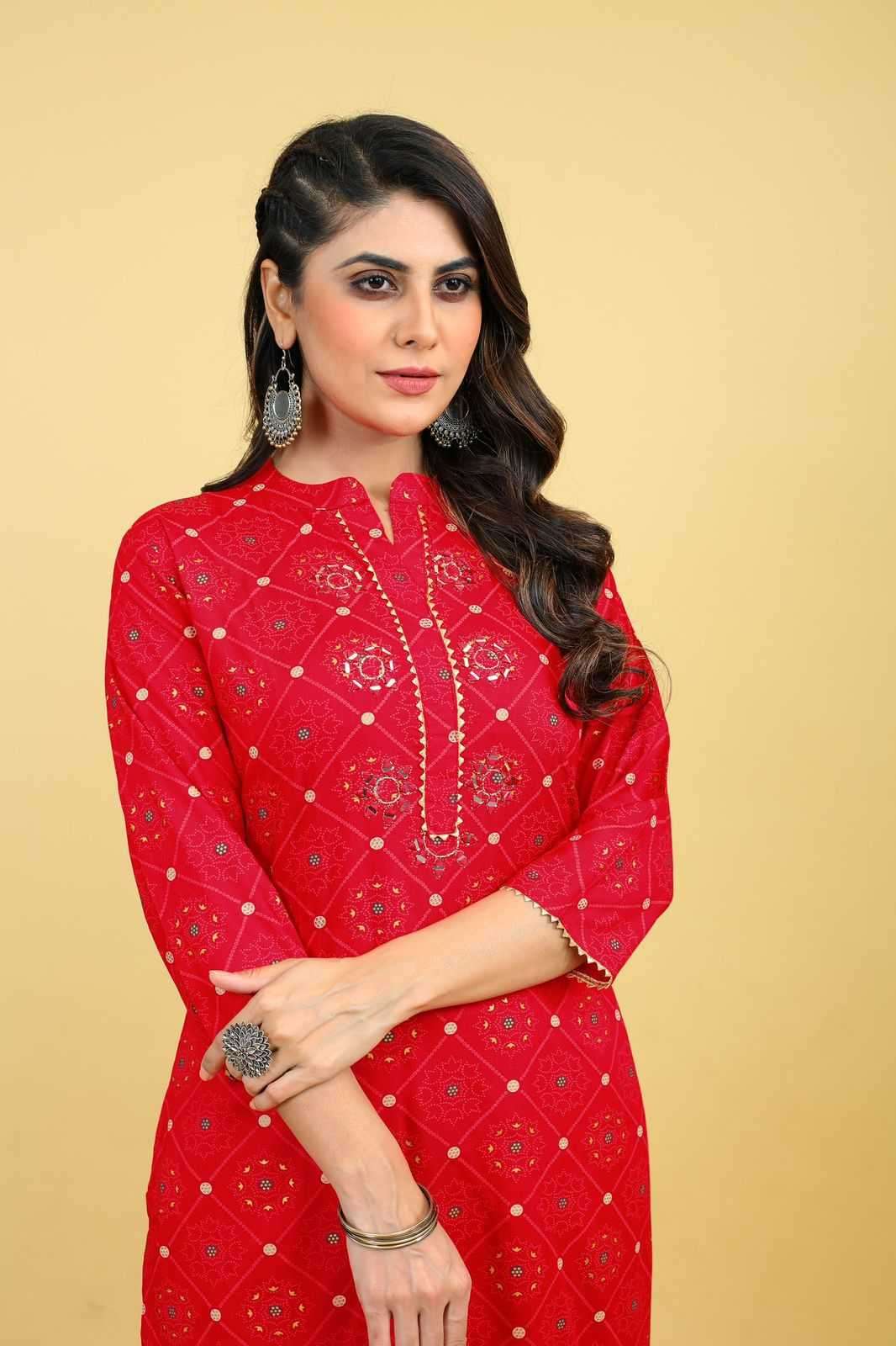 seamore red 3055-3058 Rayon kurti with Mirror Work 