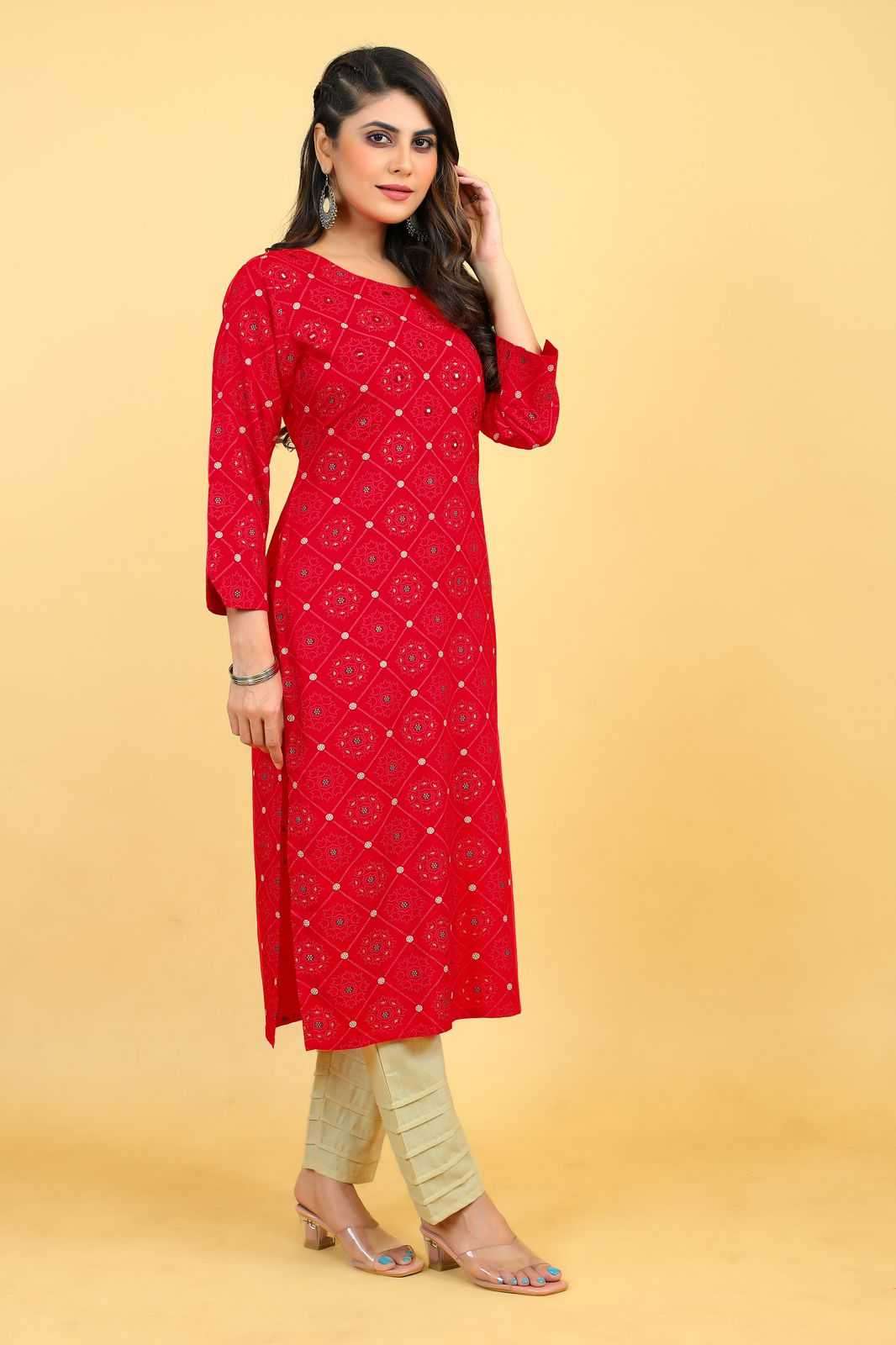 seamore red 3055-3058 Rayon kurti with Mirror Work 
