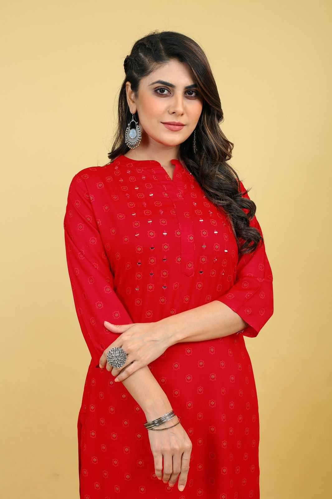 seamore red 3055-3058 Rayon kurti with Mirror Work 
