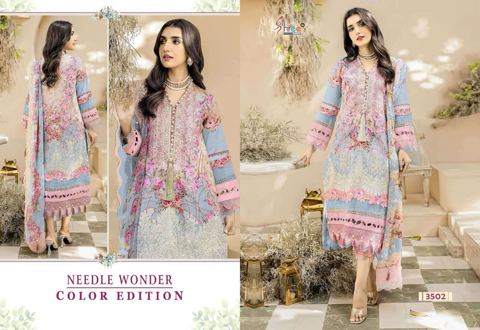 shree fab needle wonder color edition series 3501-3504 pure cotton suit