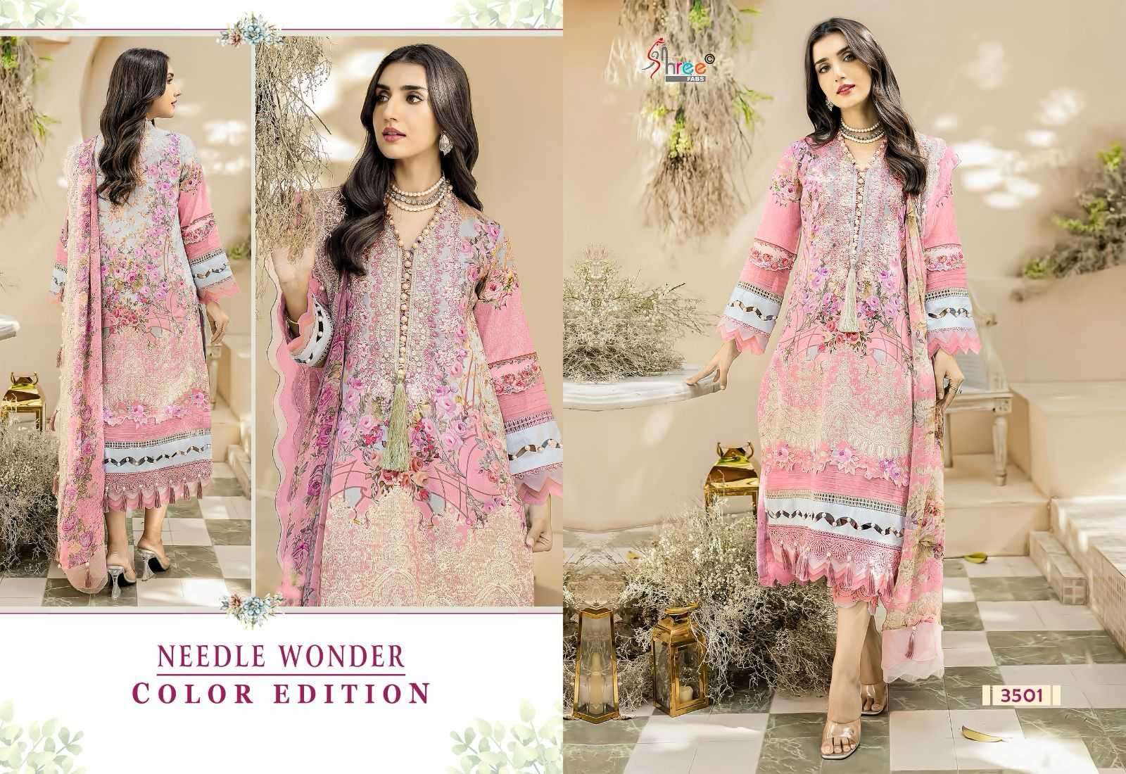 shree fab needle wonder color edition series 3501-3504 pure cotton suit