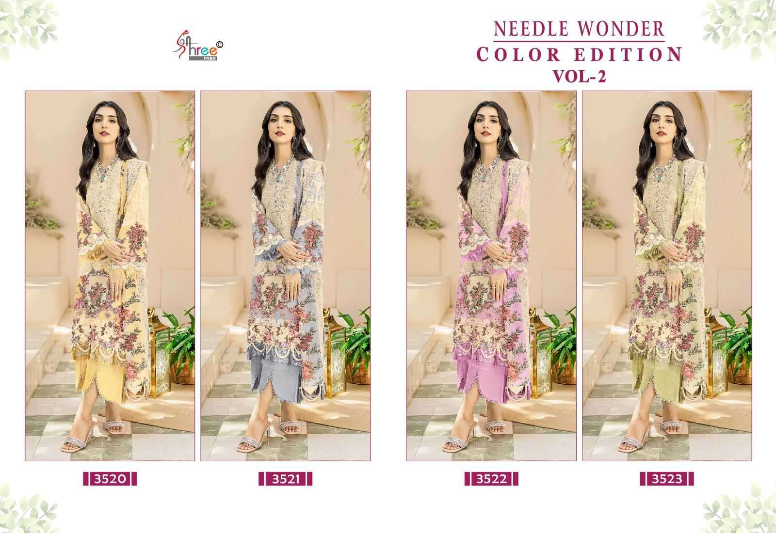 shree fab needle wonder color edition vol 2 series 3520-3523 pure cotton suit 