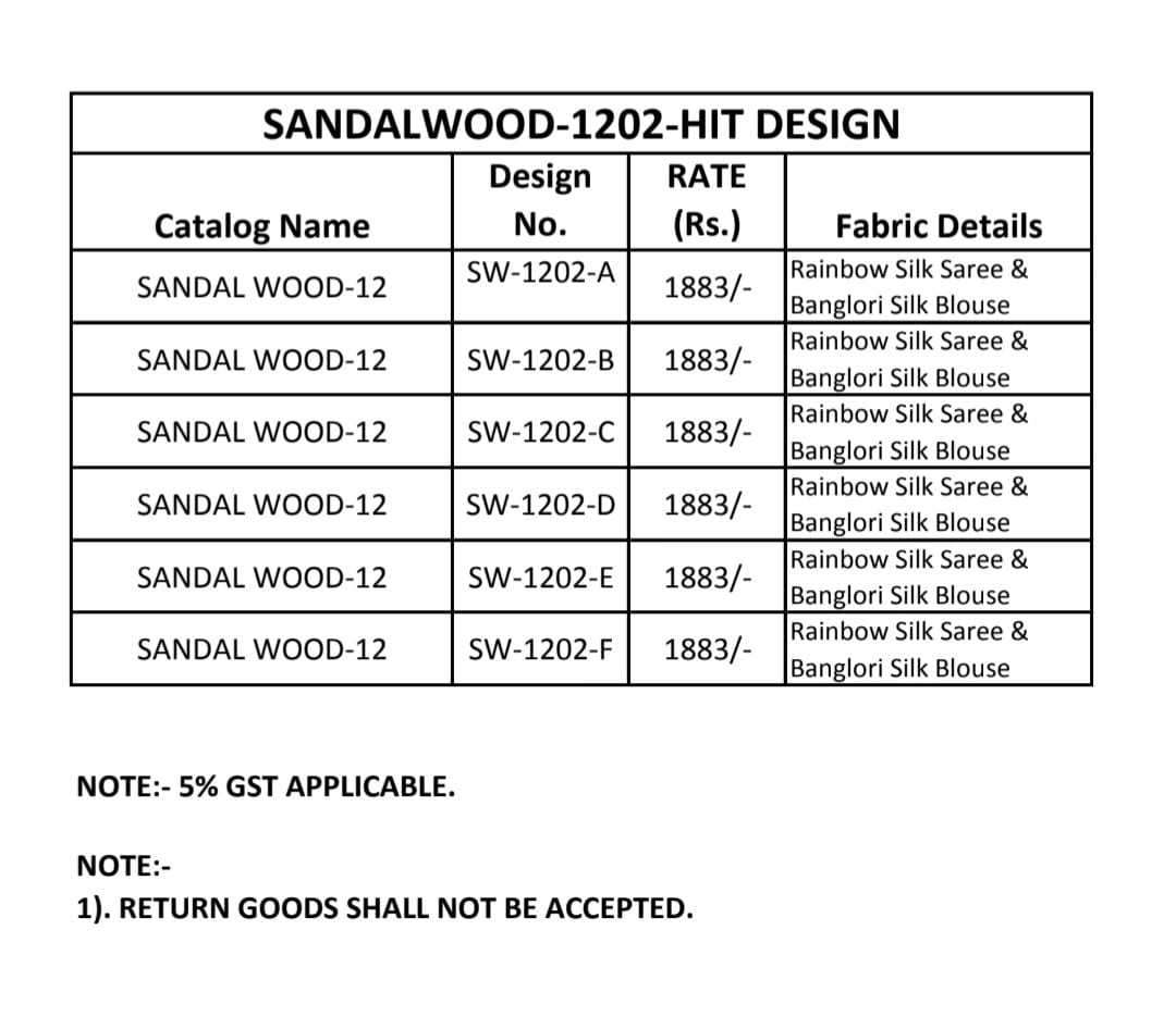 tfh sandalwood 1202 hit design colors fancy silk saree