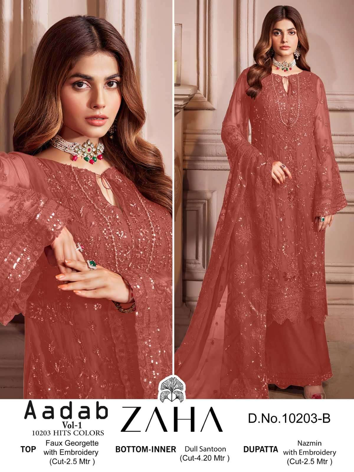 zaha aadab 10203 hits colors georgette suit