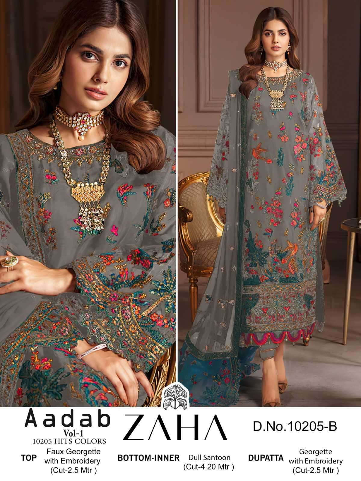 zaha aadab vol 1 10205 hits colors heavy georgette suit 
