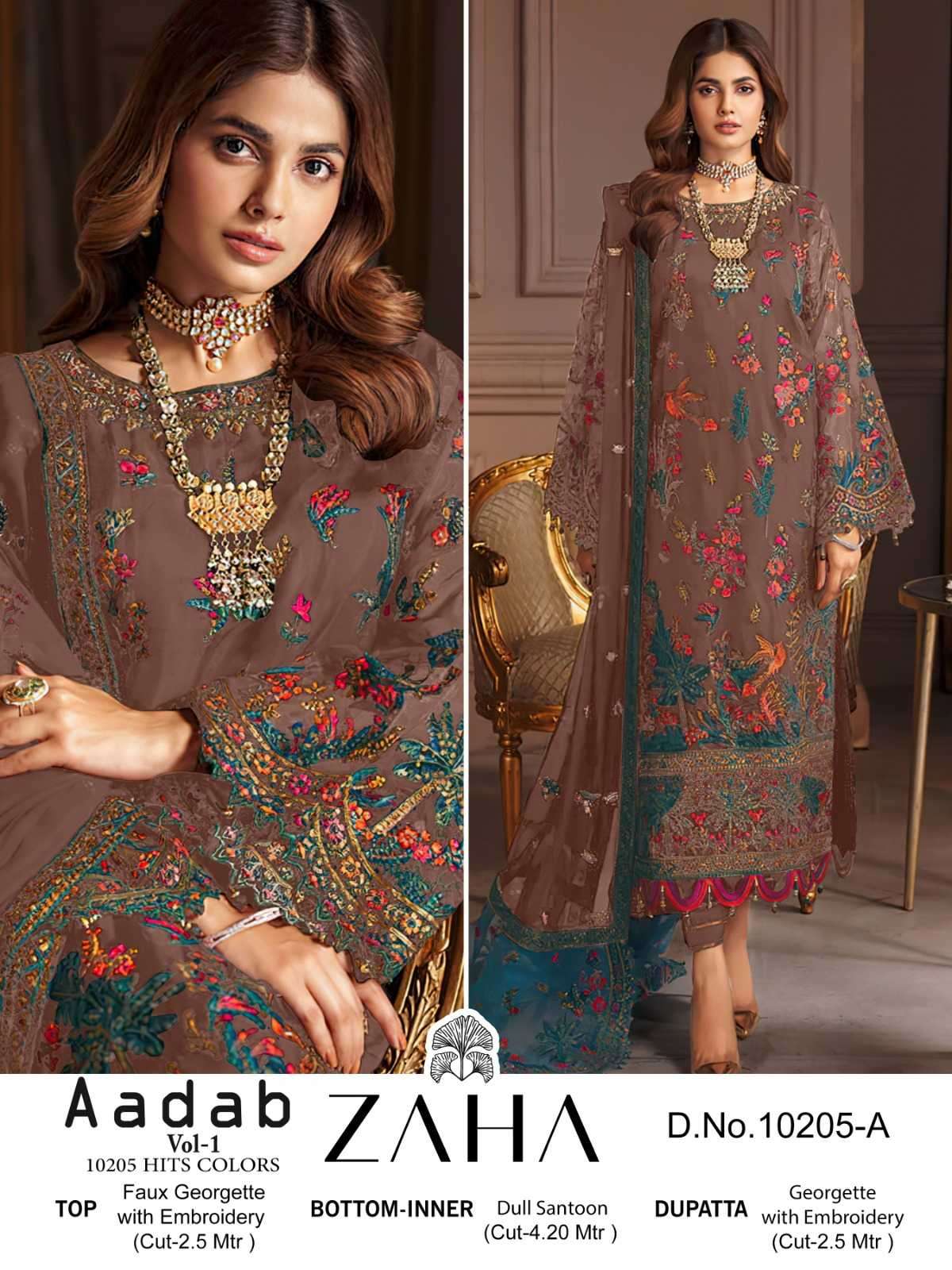 zaha aadab vol 1 10205 hits colors heavy georgette suit 