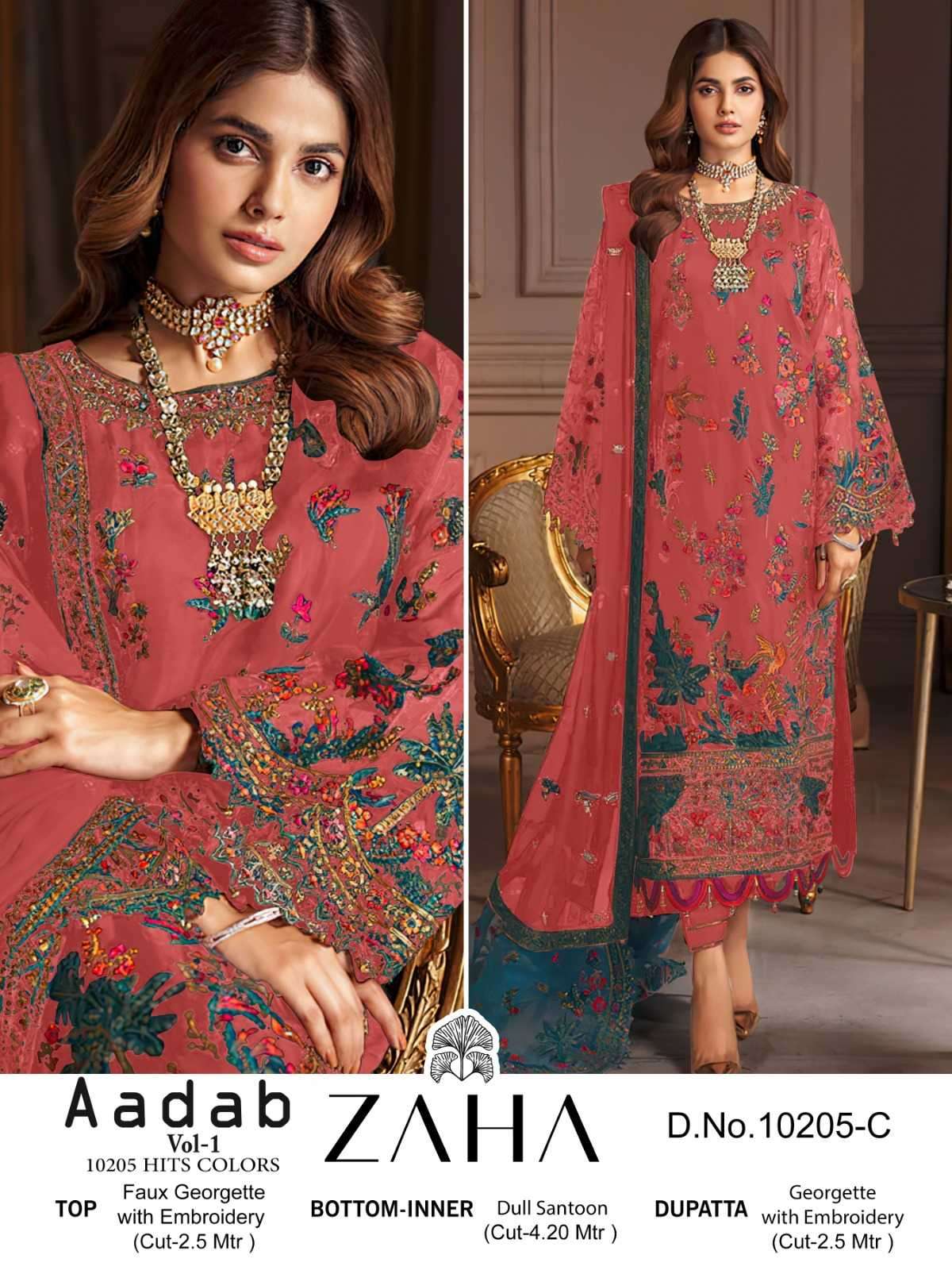 zaha aadab vol 1 10205 hits colors heavy georgette suit 