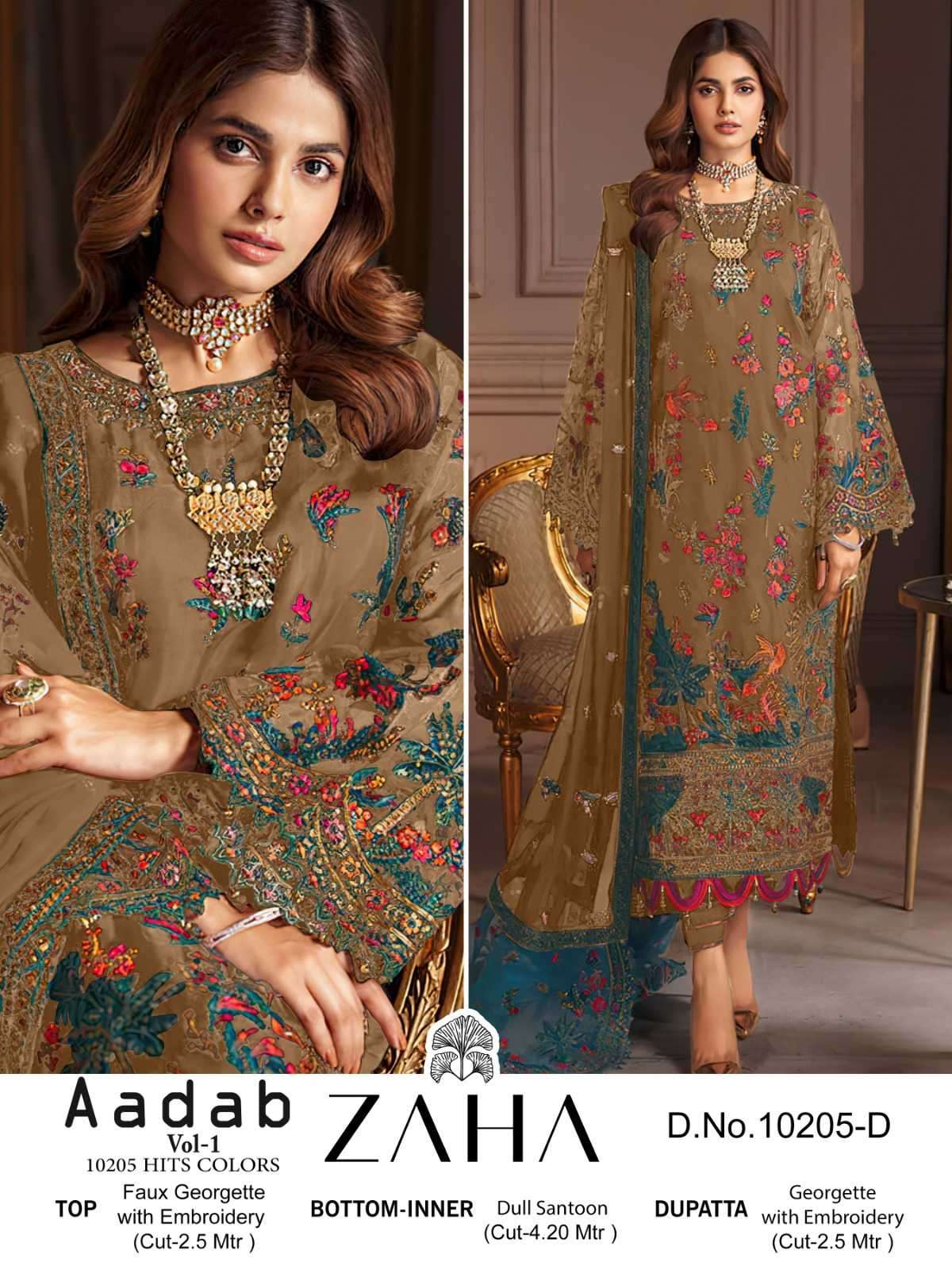 zaha aadab vol 1 10205 hits colors heavy georgette suit 