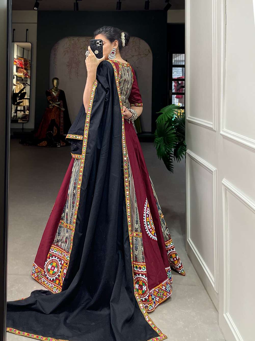 Adorning finely Pure Cotton gamthi work and mirror work chaniya choli 