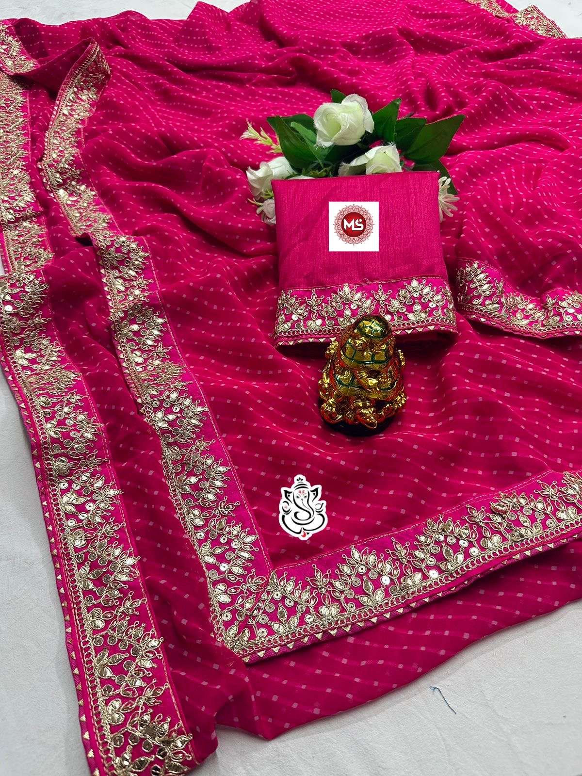Ms brand mothda leheriya designer heavy georgette saree