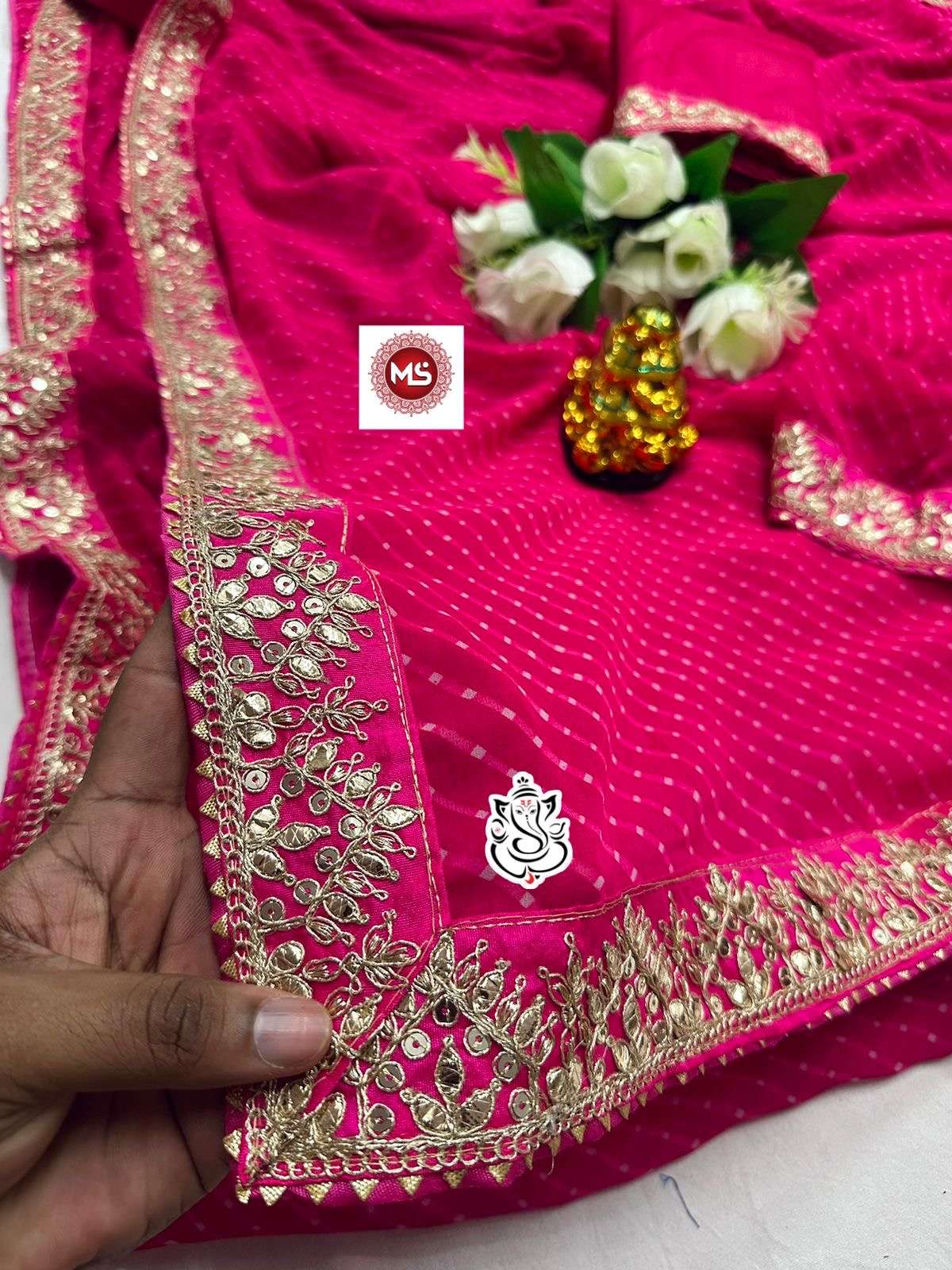 Ms brand mothda leheriya designer heavy georgette saree
