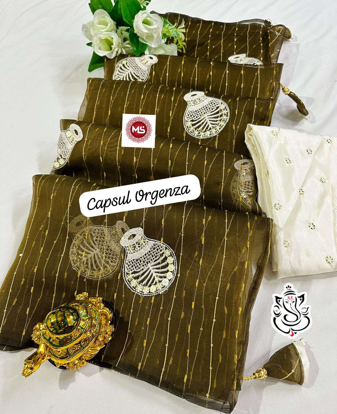 ms brand PURE HEAVY CAPSUL ORGENZA SILK SAREE