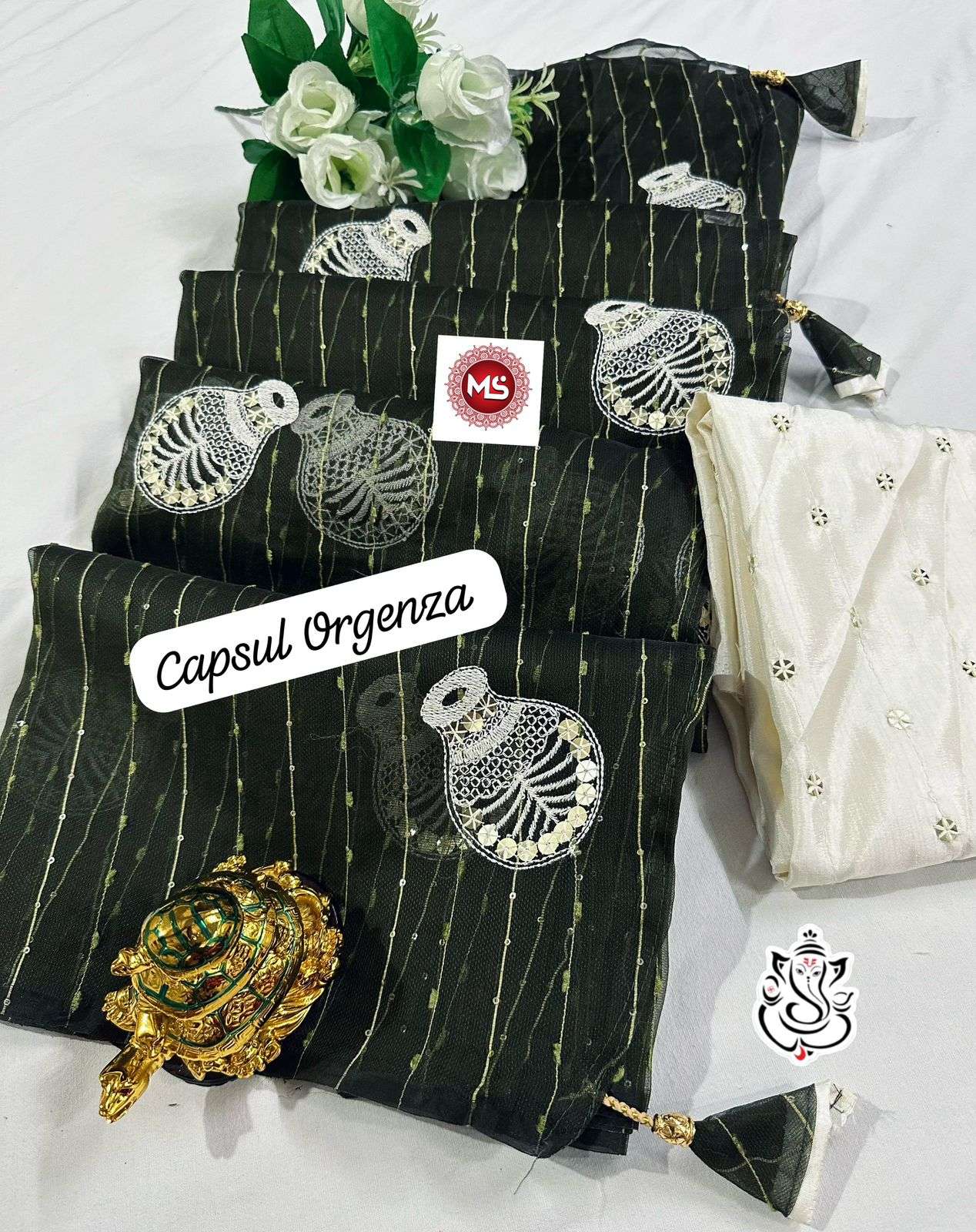 ms brand PURE HEAVY CAPSUL ORGENZA SILK SAREE