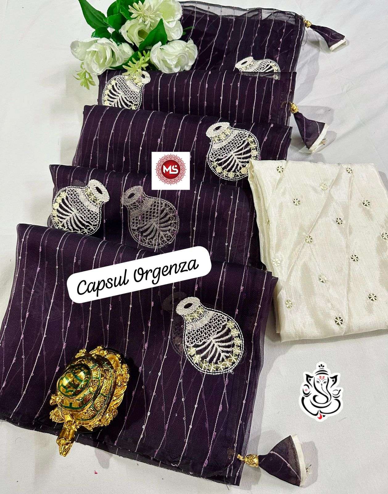 ms brand PURE HEAVY CAPSUL ORGENZA SILK SAREE