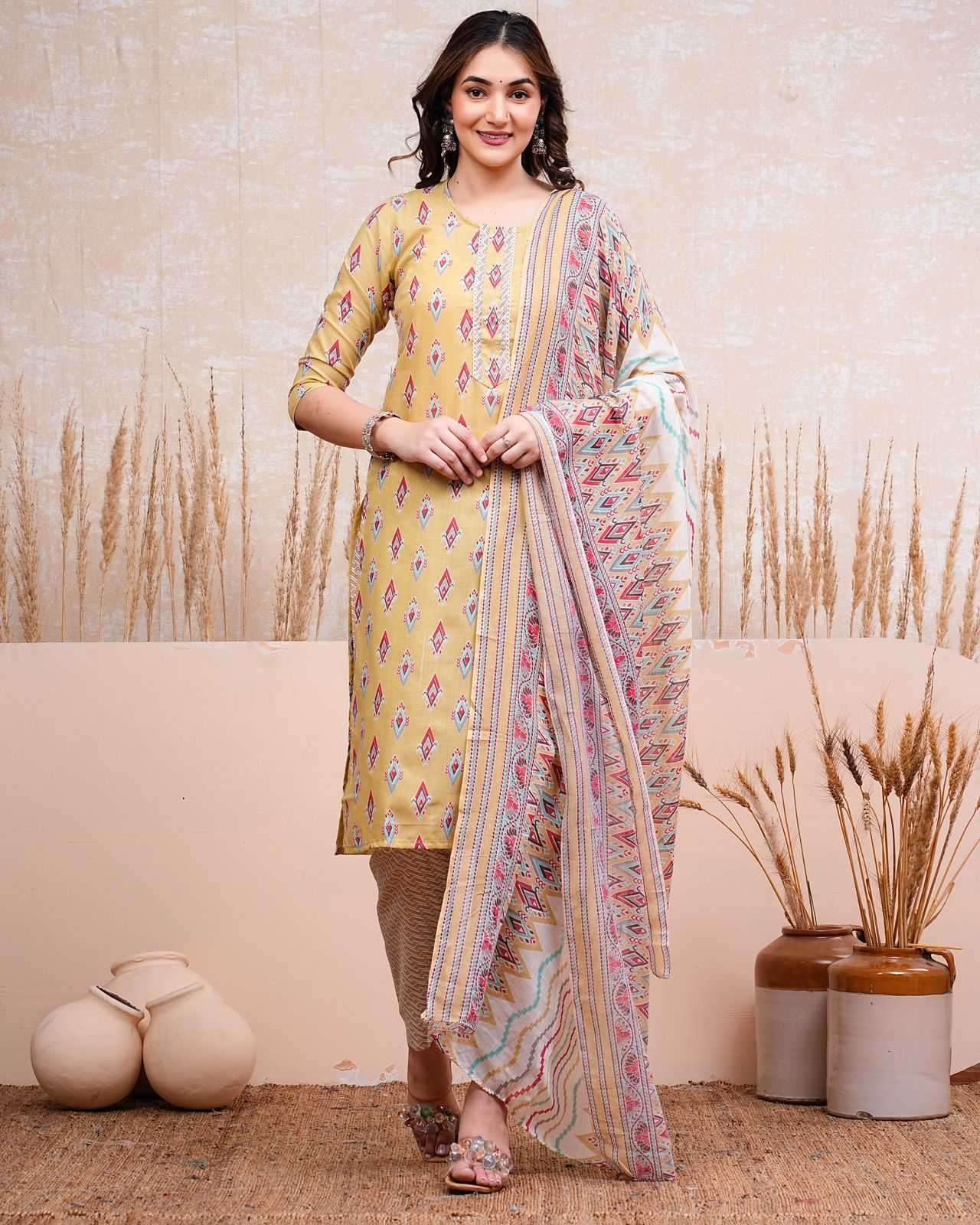 pr heritage cotton 3pc full stitch daily wear salwar kameez combo set 