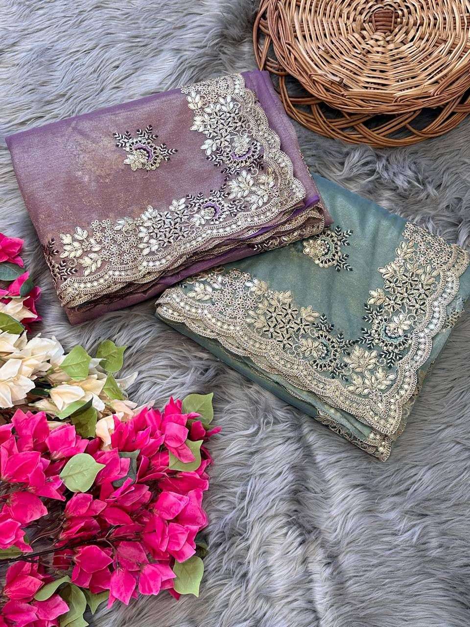 shravani designer Pure Tissue silk saree in a solid color with  embroidery viscos thread work 