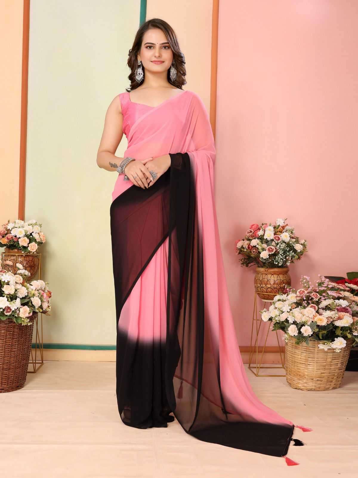 korea stylish georgette pleats are stitch size adjust belt one minute saree