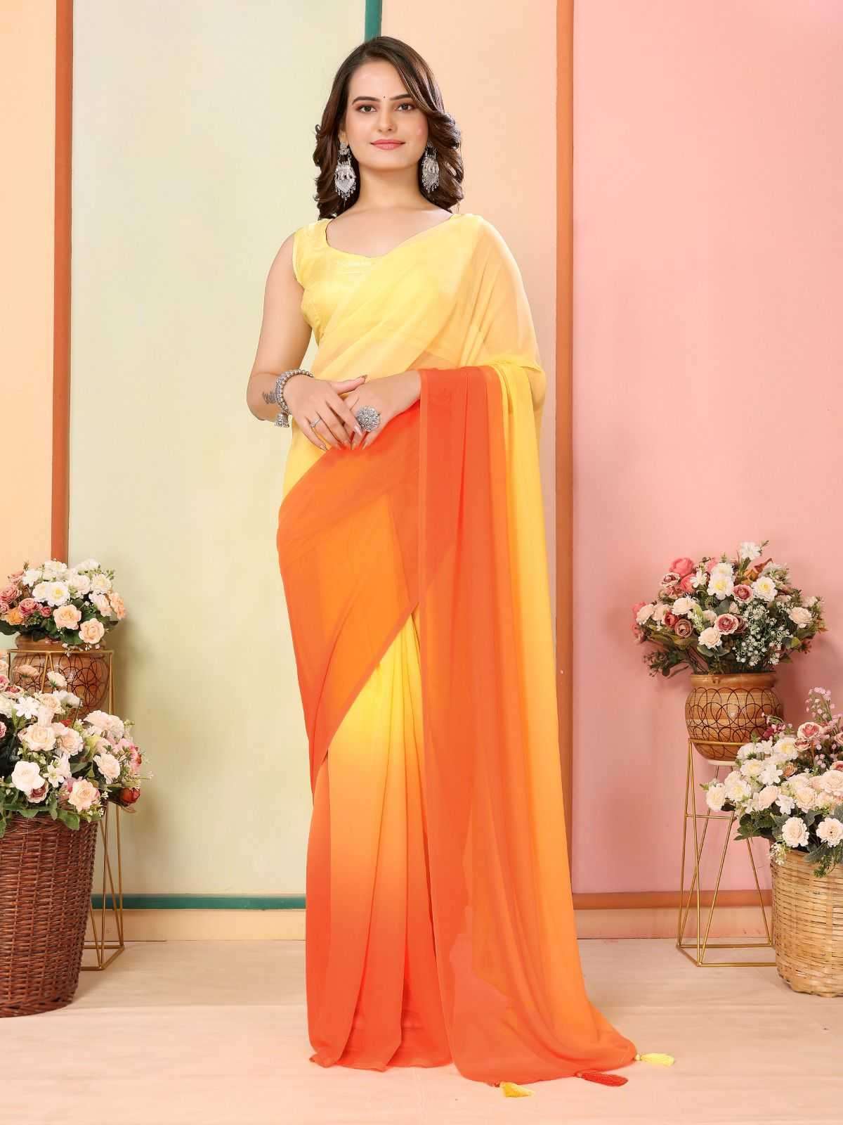 korea stylish georgette pleats are stitch size adjust belt one minute saree