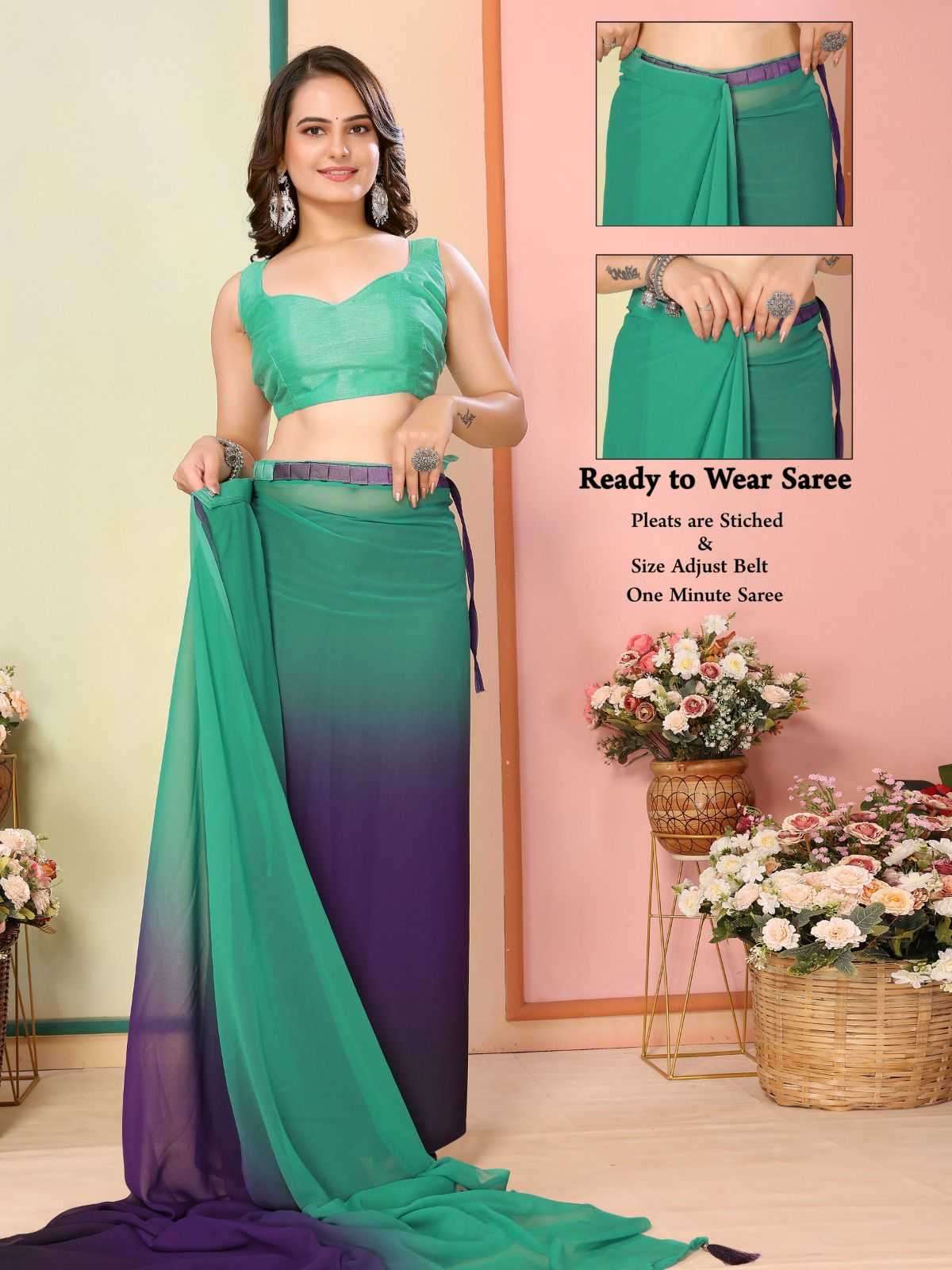 korea stylish georgette pleats are stitch size adjust belt one minute saree