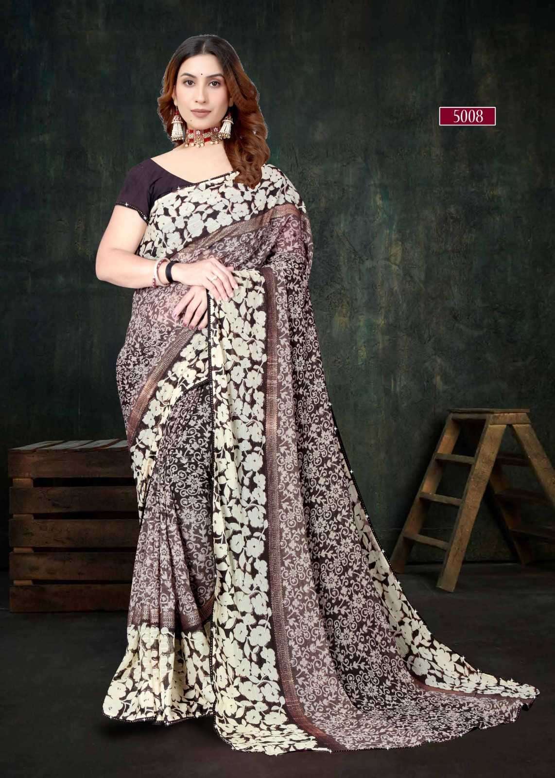pr heer 5001-5008 adorable fancy sirojkey work border saree with blouse