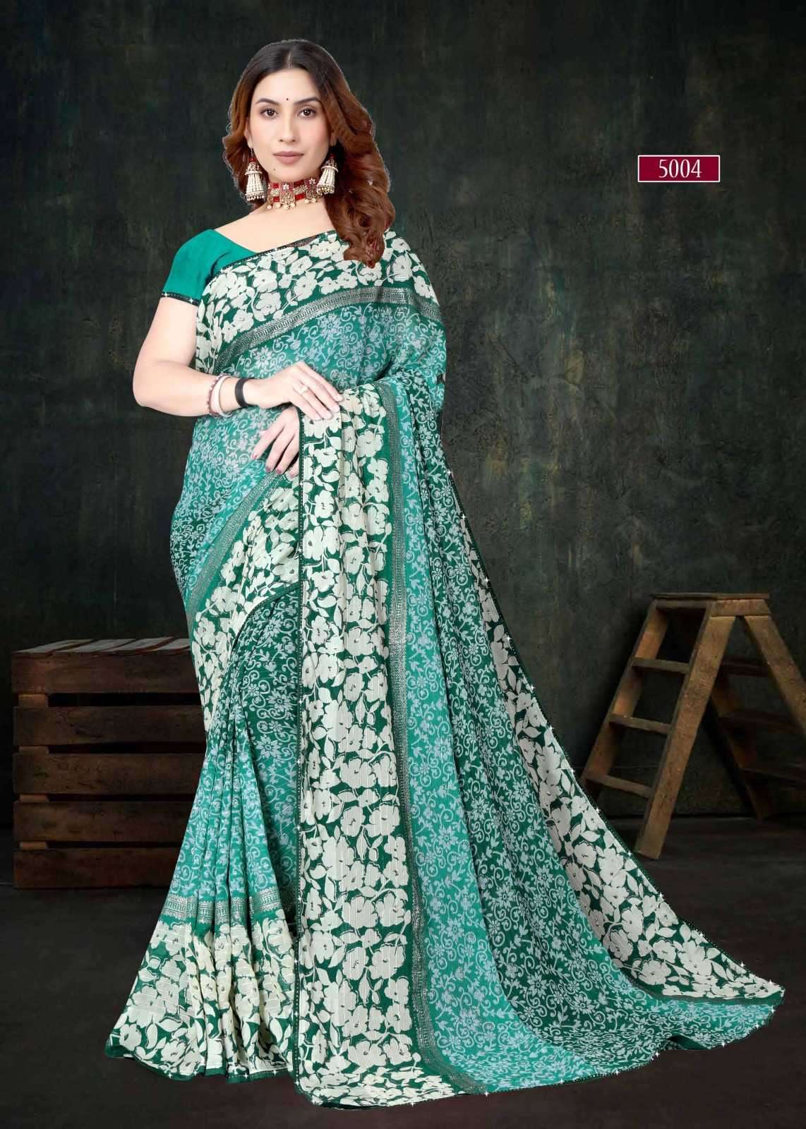 pr heer 5001-5008 adorable fancy sirojkey work border saree with blouse