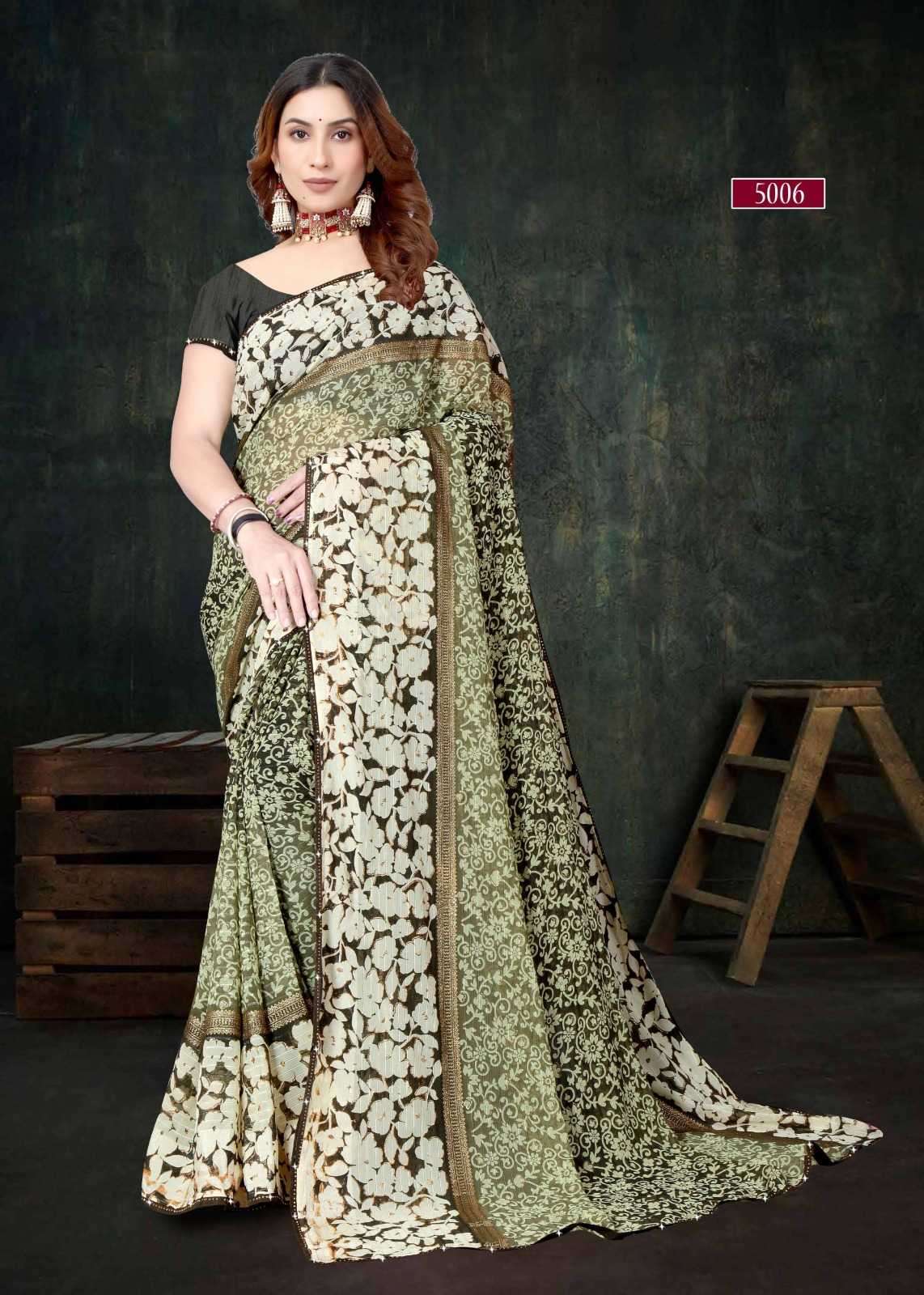 pr heer 5001-5008 adorable fancy sirojkey work border saree with blouse