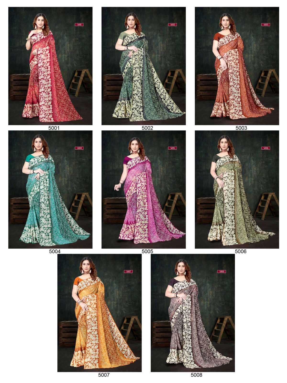 pr heer 5001-5008 adorable fancy sirojkey work border saree with blouse