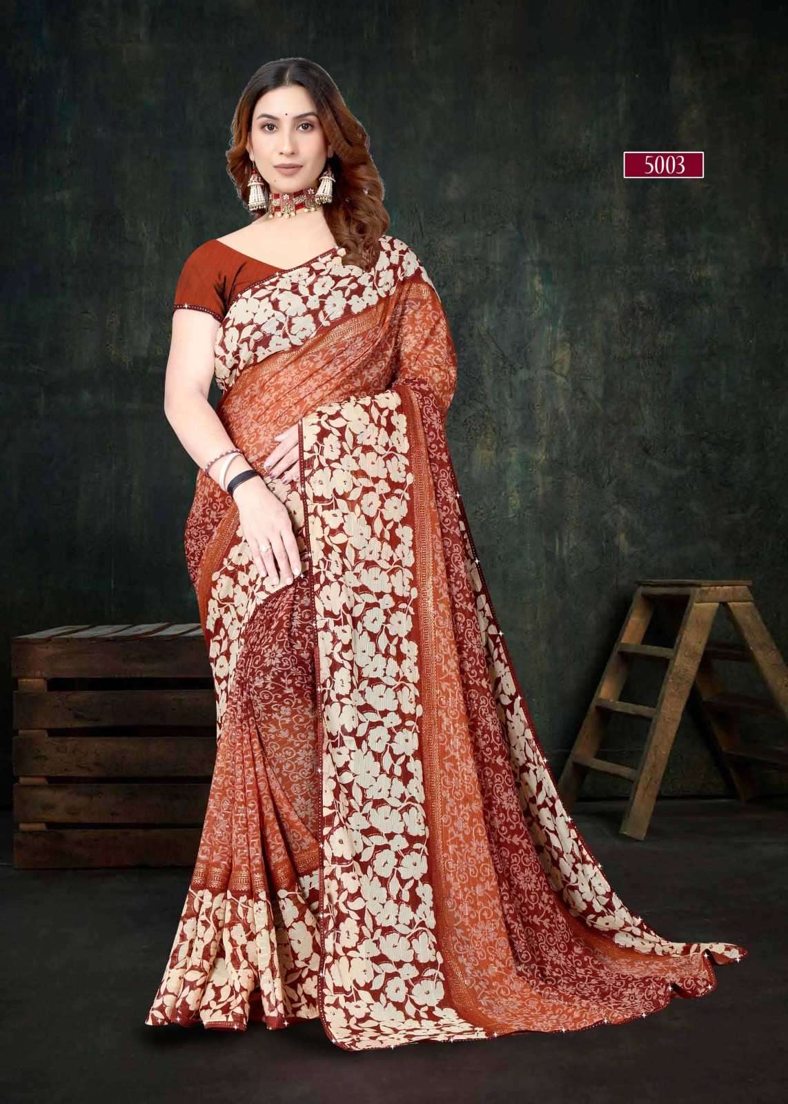 pr heer 5001-5008 adorable fancy sirojkey work border saree with blouse