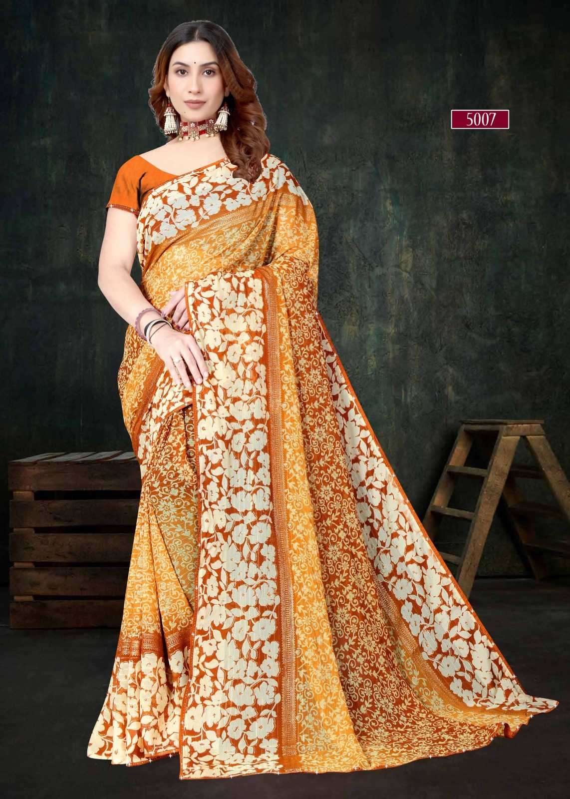 pr heer 5001-5008 adorable fancy sirojkey work border saree with blouse